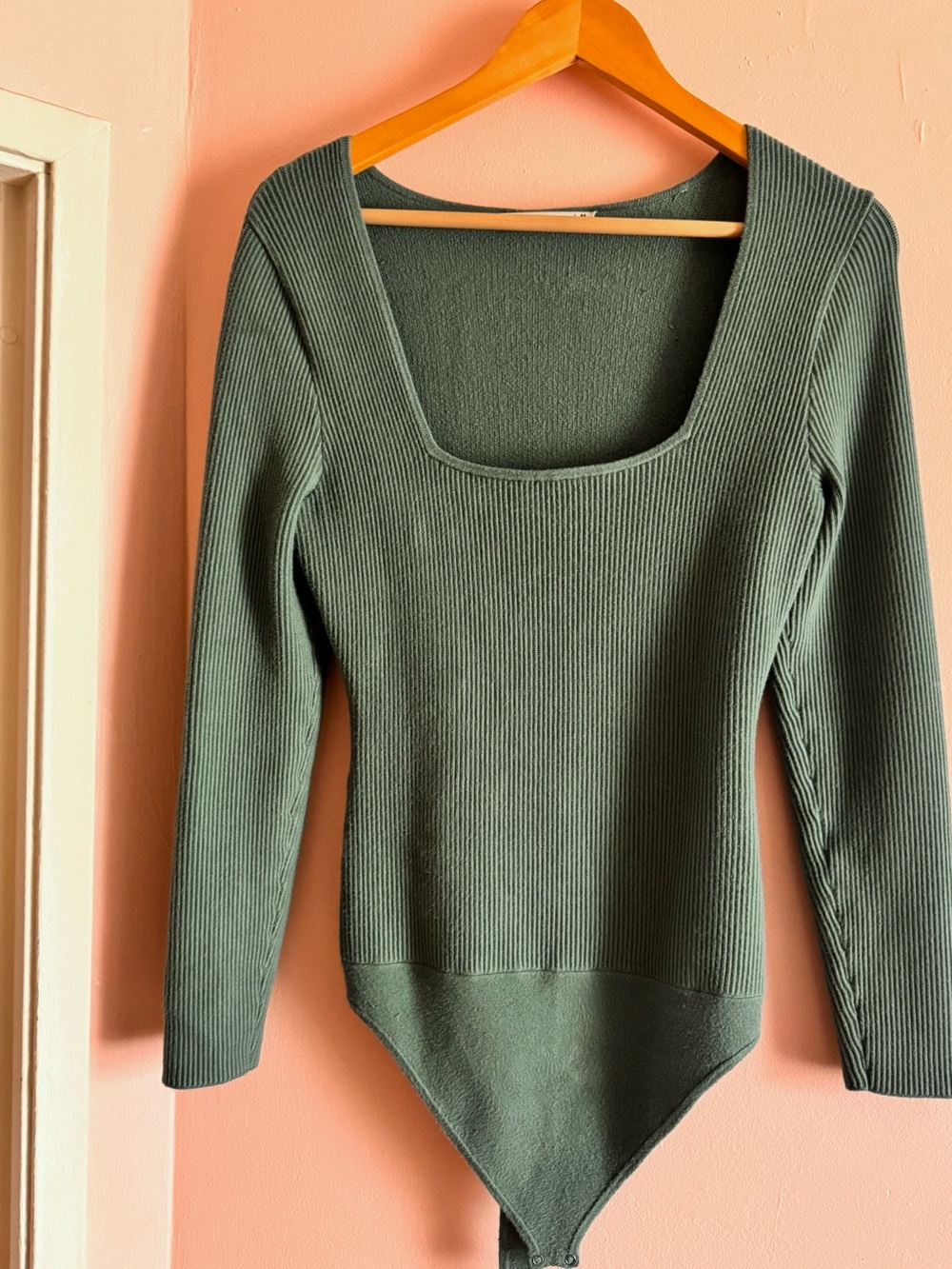 Abercrombie & Fitch Teal Ribbed Square-Neck Long Sleeve Bodysuit - Picture 2 of 4